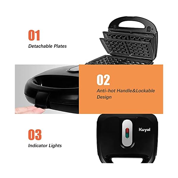 Kuyal-3-in-1-Snack-Maker-with-Waffle-Panini-and-Toasted-Sandwich-Plates-750W-Sandwich-Toaster-Maker-Waffle-Machine-Panini-Press-LED-Indicator-Lights-Cool-Touch-Handle-Anti-Skid-Feet-Black Kuyal 3-in-1 Snack Maker with Waffle, Panini and Toasted Sandwich Plates, 750W Sandwich Toaster Maker, Waffle Machine…