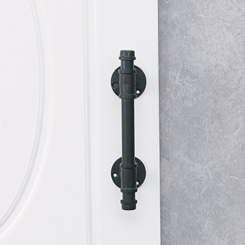 Industrial Pipe Barn Door Handles and Pulls,Antique Front/Exterior/Interior Door Cabinet Handle,Rustic Gate Handles Cast Iron Grab Bar 12in Black(2pcs) - Thumbnail 2