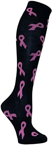 RSG Hosiery Knee High Socks For Teens & Women Solids & Patterns (Black With Pink Ribbons)
