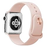 QIENGO Sport Band Compatible with Apple Watch Band 38mm 40mm, Soft Silicone Replacement Sport Strap Compatible with iWatch Apple Watch Series 4/3/2/1, S/M Pink Sand