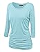 MIRITY Womens 3/4 Sleeve Boat Neck Cute Solid Shirring Dolman Drape Tops Color Blue Size XL