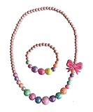 Amkaka Kids Jewelry Colorful Stretch Necklace Bracelet Set for Little Girls, Toddlers, Children