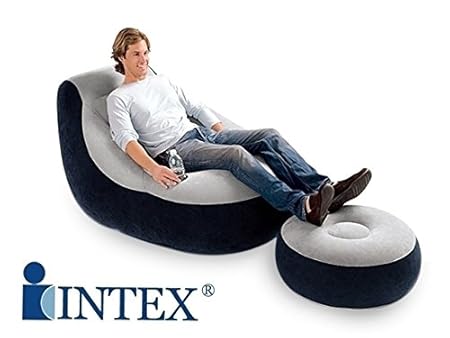 Intex Original Ultralounge 2 In 1 Chair Air Sofa With Ottoman Style Foot Stool, Electric Air Pump With Nozzles