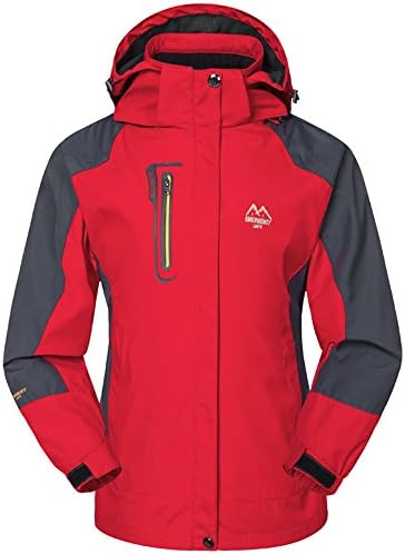 AbelWay Women's Mountain Waterproof Windproof Softshell Hooded Rain Jacket(Red,S)