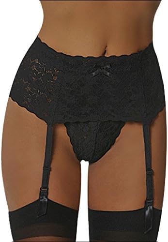 SO SEXY LINGERIE (TM) Lace Garter Belt Set G-string Stockings 3 Pcs Bundle 1X, Black