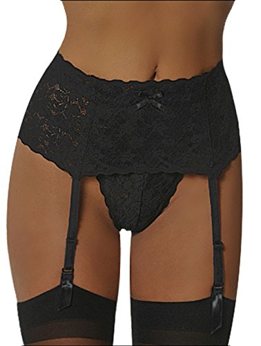 SO SEXY LINGERIE (TM) Lace Garter Belt Set G-string Stockings 3 Pcs Bundle 1X, Black