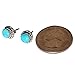 Small Round Stabilized Turquoise Stud Earrings with Twist Wire Border Design Original Zuni Authentic Indian Jewelry