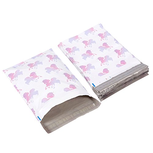 Poly Mailers 10x13 – 100-Piece Unicorn Printed Design Shipping Envelopes – Shipping Mailer Bags – White, Pink, Purple