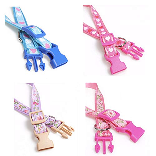 Stock Show Pet Dog Cat Nylon Collar and Leash Set Durable Safety Adjustable Collar with Beautiful Flowers Pattern Printing for Small Medium Dogs Cats, Pink - Thumbnail 3