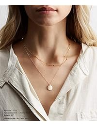 Fremttly - Collar con colgante en forma de corazón de oro fino de 14 quilates hecho a mano con delicadeza y capa de luna llena