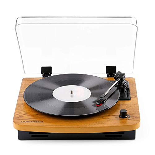 Record Player Belt Driven Vintage Vinyl Turntable 3-Speed Supporting Vinyl to MP3 Converter – Natural Wood