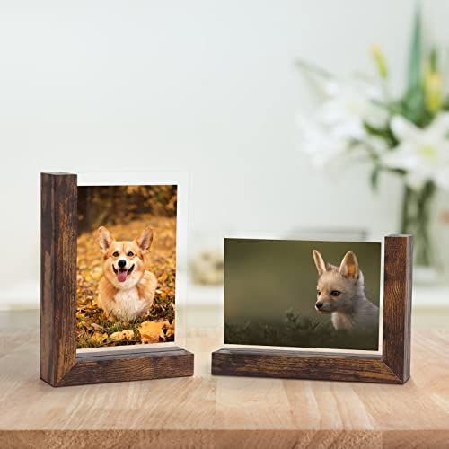 4x6 Picture Frames Set of 2, Rustic L Shaped Double Sided Frames Made