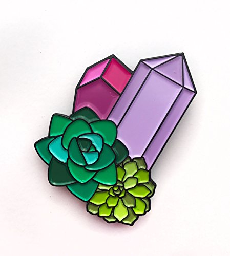 Crystal geodes and succulents enamel pin
