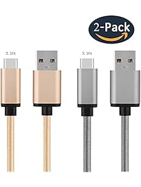 Type C cable Aluan 2 Pack 3.3ft Nylon braided USB C high speed charging cable for Moto Z Play, LG G5 G6, Galaxy S8，Google Pixel XL, Nexus 6P, Macbook 12 inch, and Other Type C Devices (Golden&Gray)