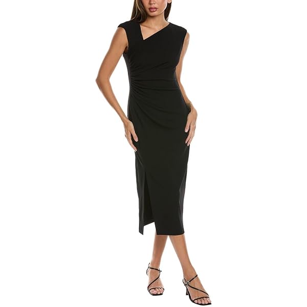calvin klein ruffle hem midi dress Calvin Klein Sleeveless Asymmetric Ruffle Hem Midi Length Sheath Dress, Womens, 4, Jungle