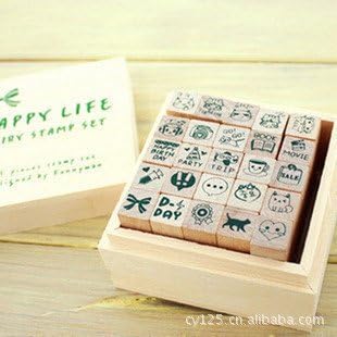 Diary Design Rubber Stamper Classic Happy Life Wooden Rubber Stamp Embellishment Classical Stamp Set 25 Pieces