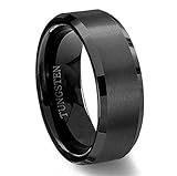 King Will Men Wedding Black Tungsten Ring 8mm Matte Finish Beveled Polished Edge Comfort Fit 8