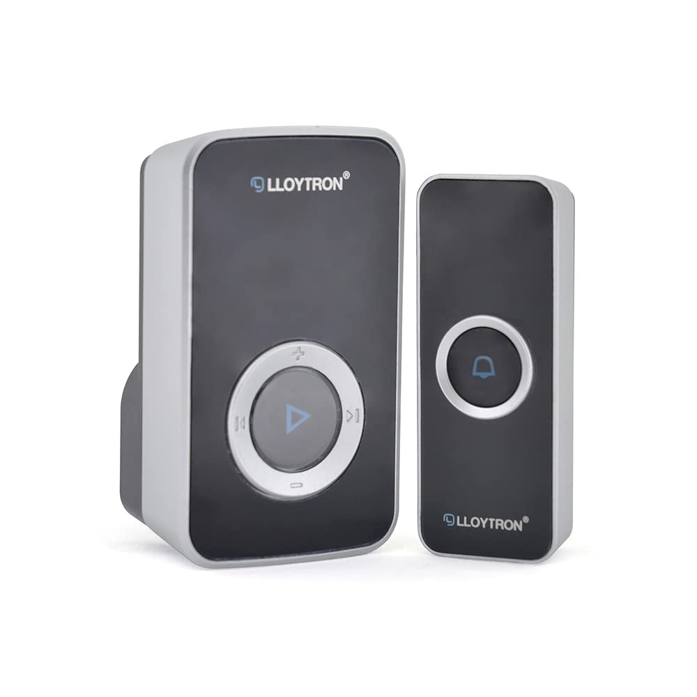 Lloytron MIP System 3 Doorbell Kit with 32 Melody Plug-in Chime Receiver and Battery Operated Bell Push – 200m Wireless Range - 32 Sounds – Mains Powered Receiver - B7531BK –Black