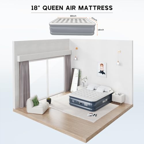 NALONE Double inflatable mattress, inflatable bed, electric double air mattress, quick inflation in three minutes, durable, for home use and receiving guests, 201 x 150 x 46 cm
