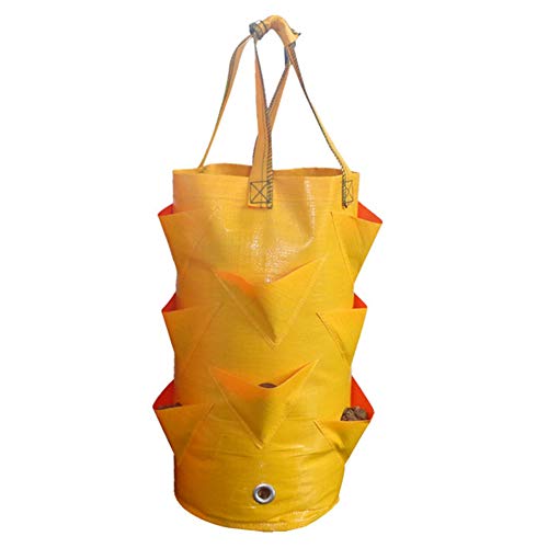 2 Gallon Strawberry Planter Bag for Growing Potato Outdoor Vertical Garden Hanging Open Style Vegetable Planting Grow Bag (Yellow)
