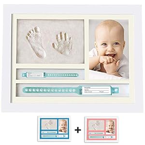 MUBY, Kit De Marco Huella Bebe Y PUERTA PULSERAS DE NACIMENTO – Regalos Originales Para El Recién Nacido Para Niño Y Niña – Decoraciones Para Pared De La Habitación Cm 33,5 x 25,5-Cuadro Bebe Huella
