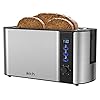 IKICH 4-Slice Upgraded [LED Countdown Display ] Stainless Steel, Warming Rack, 6 Variable Control, 4slice Long Slot Toaster [ Frozen&Cancel&Reheat ], Removable Crumb Tray, 1500W, 1500 W, Black&Silver