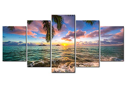 Ocean Beach Wall Art Canvas Print Sea Picture Painting Home Living Room Bedroom Office Decor Sunset (Over Size 60inch x…