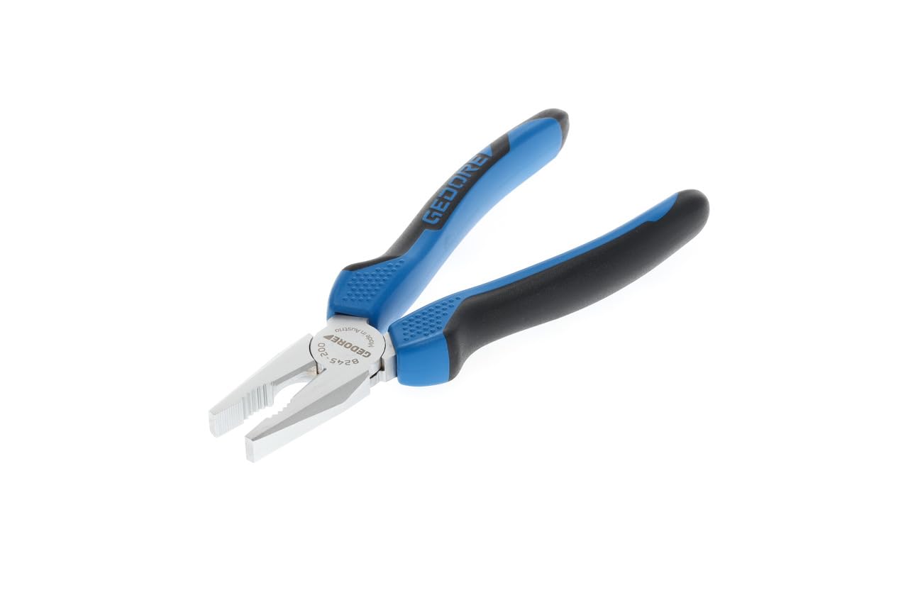 GEDORE Combination Pliers for Cutting/Holding/Twisting, Long Cutting Edges, Dual-Material Grips, European Pattern, Length 200 mm, 8245-200 JC