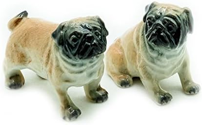 Grandroomchic Animal Miniature Handmade Porcelain Statue 2 Pug Dog Figurine Collectibles Gift