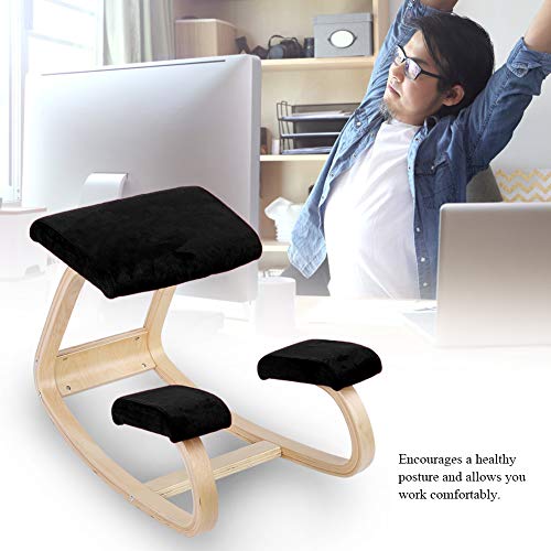 Ergonomic Kneeling Chair, Wooden Stool Kneeling Office Chair Comfortable Kneeling Chair (Black)