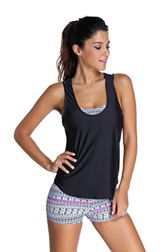 Huusa Womens Sexy Sports Bra Tankini with Vest Bikini 3 piece Set Swimsuit