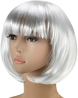 Accessotech Women's Short Bob Wig Fancy Dress Party Costume Synthetic White view 3