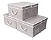 40 L,Canvas Storage Box with Lid and Strong Cotton Rope Handle By StorageWorks, Foldable Closet Organizer, Gray, Bamboo Style, Jumbo, 3-Pack