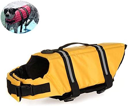 Jamisonme Dog Life Jacket Durable Flotation and Wakeboard Life Jacket with Superior Buoyancy & Rescue Handle for Dogs,Dog Life Vest with Reflective Stripes(11 Colors Random,3 Size) Flotation (M)