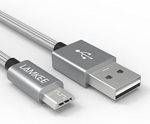 Micro USB Cable,LAMKEE Long Android Charging Cable Data Sync Fast Charger Nylon Braided Tangle Free Cord(6.6FT)for Samsung S7/S7 Edge/S6/S5/C7/C5,Nexus,LG,Motorola,Android,GOGRO and 2.0 Device(Gray)