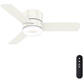 Hunter 44 inch Indoor Ceiling Fan with Light and Remote Control - For Bedroom or Living Room, Low Profile Mount, White Modern