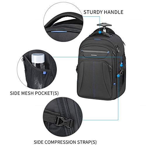 KROSER 17" Laptop Rolling Backpack Premium Wheeled Computer Backpack with RFID Pockets Check
