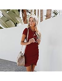 Vestido de manga corta para mujer, vestido de vaina fruncida irregular, mini vestido de Bodycon