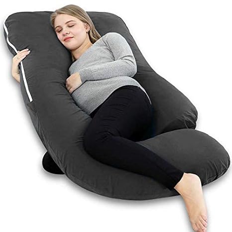 Angel Mommy Stylish-Multifunctional U Shape Pillow/Pregnancy Pillow/Full Body Pillow with Jersey Cotton Cover for Pregnant Women - Dark Grey