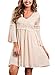 ZKESS Womens V Neck Half Sleeve Lace Trim Detail High Waist Tunic A Line Dress Apricot Small Size