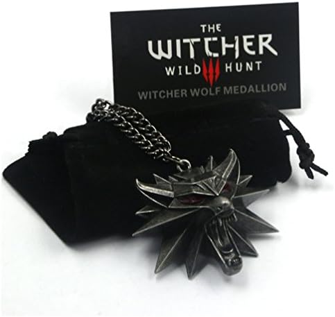 The Witcher 3: Wild Hunt 3D Wolf Medallion Necklace for Men (Red Eyes Wolf Medallion)