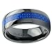 8MM Dome Men's Black Ceramic Ring Wedding Band With Blue Carbon Fiber Inlay Size 13