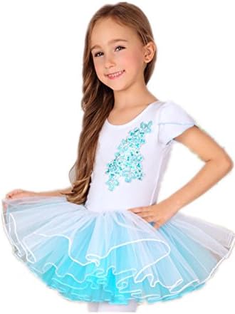 Abroda Silver embroidery Shiny Sequins Grape Girls Princess Ballet Tutu Dress Party Dancewear Blue L(4-5 Years)