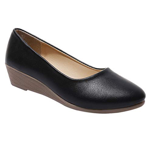 Women Pumps High Heels - Ladies Office Dress Shoes Wedge Heel Round Toe Platform Loafer Flats Moccasin Comfy Soft Leather Oxfords Casual Lightweight (Shoes is Smaller)