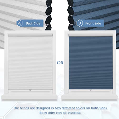 Grandekor 34x64 inch Blackout Blinds Cordless Blinds Cellular Fabric Shades Honeycomb Door Window Shades Ocean Blue-White