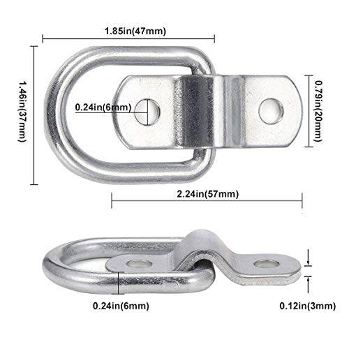 20 Pack D-Ring Tie Down Anchor Lashing Rings, 1/4'' D-Rings Anchor 1200 lbs Capacity Trailer Anchors Points with Mounting Bracket Tie Down Points for Ratchet Tie Down Straps Truck Bed Cargo
