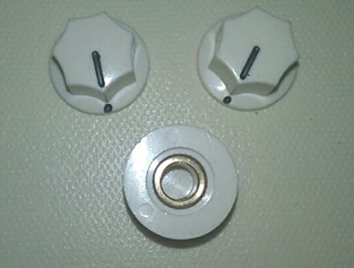 Set of 3 White Heptagonal, (7-sided) Skirted Knobs for Electric Guitar, Bass, Amplifier, Effects Pedal, Audio, Smooth Bore with Set Screw