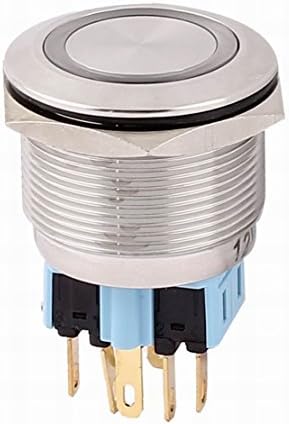 Uptell DC 12V White LED Light 25mm Mounted Dia DPST NO/NC Push Button Switch