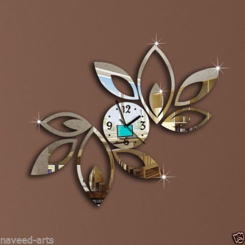 NAVEED ARTS Jb1022Sm Acrylic Abstract Mirror Wall Clock (Silver)
