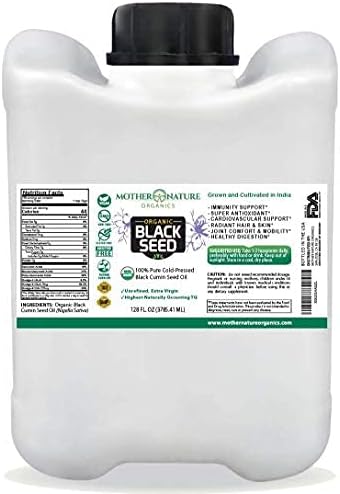 Black Seed Oil - Premium Organic Cold-Pressed Cumin Nigella Sativa (128 oz) - for Immunity Support, Joints, Digestion, Hair & Skin - Extra Virgin, Gluten-Free, Non-GMO & Vegan with Omega 3,6, & 9